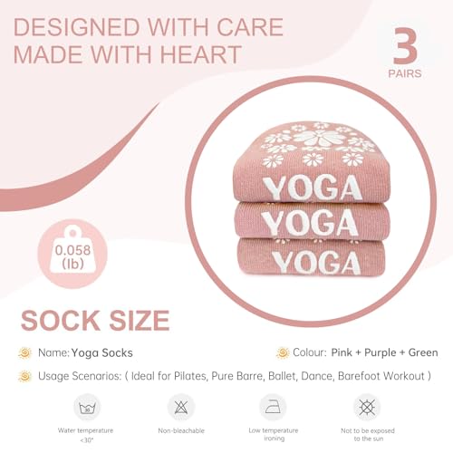 Image of 3 /6 Pairs Pilates Socks for Women,Grip Yoga Socks Non Slip for US Sizes 6.5-10