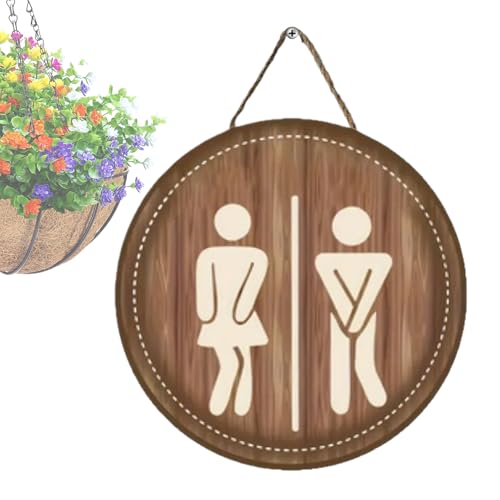 manhegari Placa de baño – Madera Unisex WC Puerta de inodoro Decoración | Divertida decoración de pared para oficina, centro comercial, mujeres, hombres, escuela, granja, aula, huéspedes, hotel