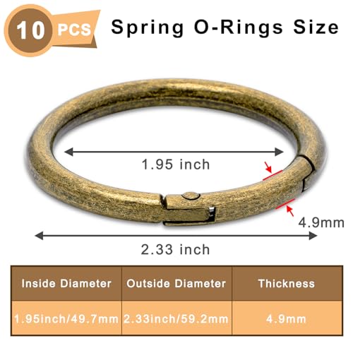 Image of CooBigo 10Pack 2 inch inch Large Round Carabiner Clips, Metal Spring O Rings for Organizer Key Rings, Paracord Keychain Lanyard, Pet Chains, Purse Hardware, Key Snap Hooks DIY Accessory (Bronze)
