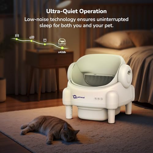 Image of Petverse Automatic Cat Litter Box Self Cleaning for Multiple Cats, Smart App Enabled, Large Waste Capacity, Odor Eliminator, Works with Clumping Litter, Liner Bags and Mat Included