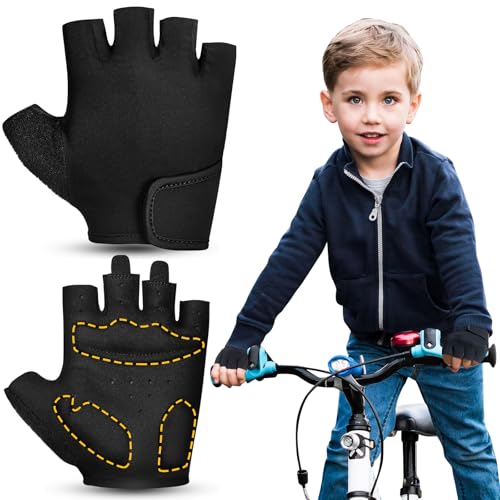 RIGWARL Kids Bike Gloves, Fingerless, Cushioned, Adjustable