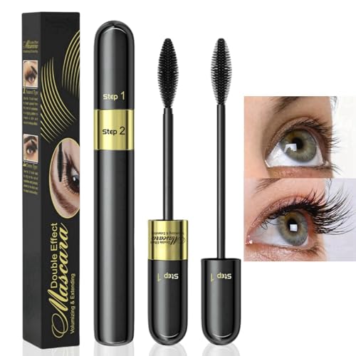 2 In 1 4d Silk Fiber Lash Mascara,Mascara Black Volume&Length Waterproof,Natural Long Lasting Mascara,Extra Voluminous Lash Mascara,Smudge Proof Mascara,No Clumping Mascaras for Makeup(Black Box)