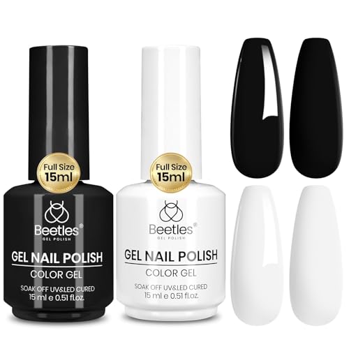 Beetles Black White Gel Polish Set - 2 Pcs 15ml Full Size Black And White Colors Polish French Nails Soak Off Led Nails Art Manicure Salon Diy at Home