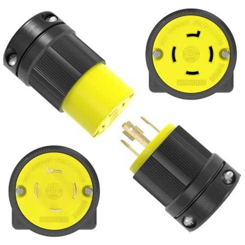 Journeyman-Pro 20 Amp, Plug & Connector Set, NEMA L14-20R & L14-20P, 125/250V, Locking Plug Socket, Black Industrial Grade, Grounding 5000 Watts Generators (L14-20PR Plug Set)