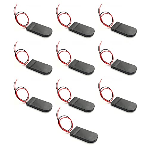 JZK 10x Plastique Porte Piles CR2032 LIR2032 avec Interrupteur Marche/arrêt, Deux 3V Piles Bouton boîtiers Batterie avec Fil Interrupteur, boîte de Support...