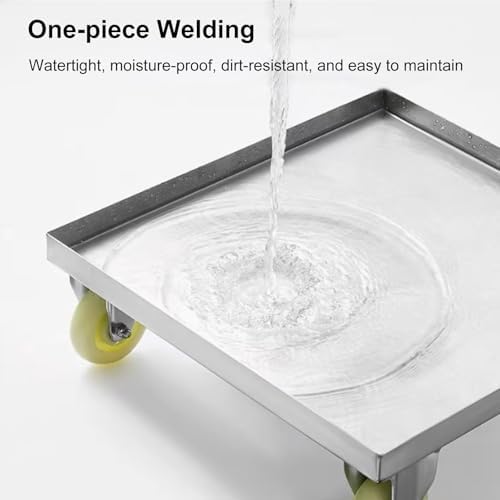 Heavy-Duty Water Tray for Plants, Leak-Proof Oil Drip Pan with Wheels, Thickened Steel Plate, 26x26in Floor Plant Saucer, Ideal for Indoor Gardening