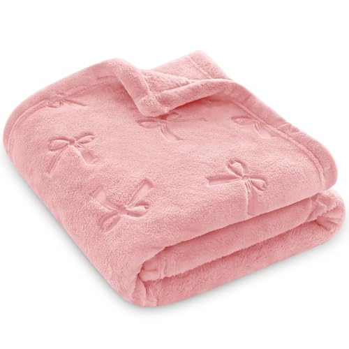 BORITAR Baby Blanket with Bow Design Super Soft Fleece Toddler Blankets for Girls Boys Warm Lightweight Breathable Newborn Receiving Blankets for Crib Stroller(30x40 Inch Blush Pink)