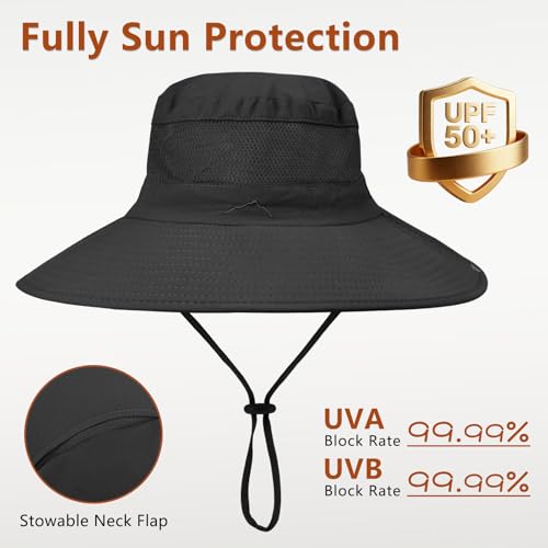 Image of ZOORON Sun Hats for Men Women Fishing Hat with Neck Flap,UPF 50+ Sun Hat Waterproof Wide Brim Bucket Hats for Safari Hiking