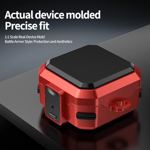 Image of Hybrid Lock Armor Case Cover for Samsung Galaxy Buds 4 and 4 Pro, Rugged, Shockproof with Heavy Duty Carabiner (Red, Armor with Lock)