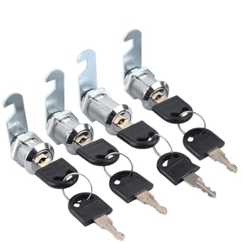 4 cerraduras de gabinete, cerraduras de metal para gabinete, cerradura de leva con llave igual, bloqueo de cajón con 2 placas de bloqueo diferentes (16 mm)