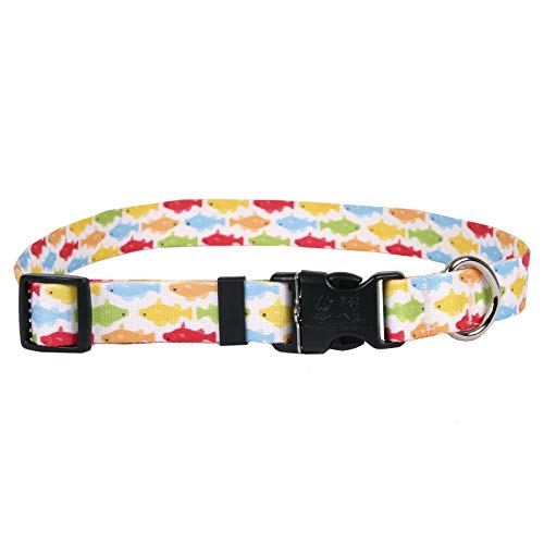Image of Yellow Dog Design Rainbow Fish White Dog Collar, Medium-1 inch Wide fits Neck Sizes 14 to 20 inch Wide
