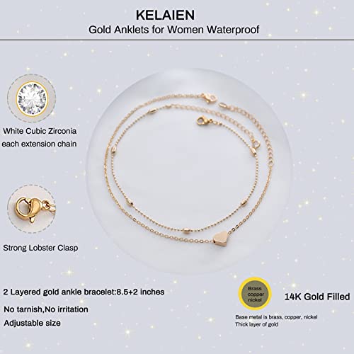 Kelaien Ankle Bracelets For Women 14K Gold Anklet For Women Waterproof Layered Cuban Link Pearl Tennis Anklet For Teen Dainty Heart Beaded Chain Anklets Set Summer Beach Foot Chain Jewelry Gift #TOP5