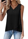 EVALESS Womens Summer Sleeveless Tops 2025 Trendy Flowy V Neck Dressy Casual Chiffon Blouses Solid Color Loose Basic Tank Tops Shirts Clothes,Black Medium