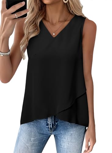 EVALESS Womens Tank Tops V Neck Dressy Casual Summer Flowy Sleeveless Camisole Chiffon Blouses Basic Shirts
