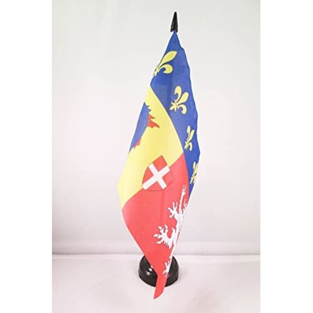 AZ FLAG Rhône-Alpes Table Flag 5'' x 8'' - French region of Rhône-Alpes Office Decoration 100% Polyester 21 x 14 cm - Mini Desk Flag with Pole and Black Plastic Base