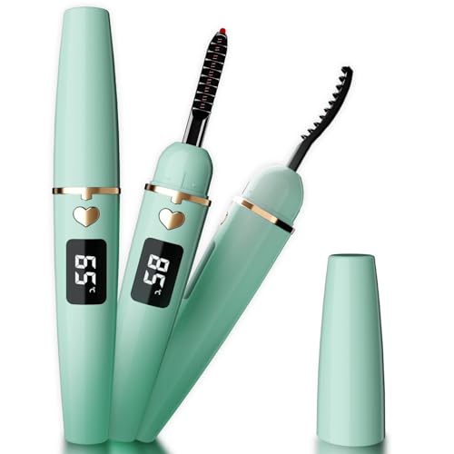 EYECURL Heated Eyelash Curler-Heated Lash Curler-Rechargeable Electric Eyelash Curler, Adjustable Temperature Control LED Display Hot Lash Curler for Women Girls 10s Heating 24Hr Natural Curling-Green