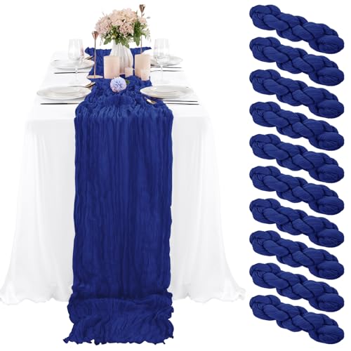 REWOMC 10 Pack Cheesecloth Table Runner 35 x 120 Inch, Royal Blue