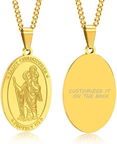 VNOX Saint Christopher Medal Necklace for Men, St Michael Protect Us Amulet Pendant Stainless Steel Catholic Patron Saints Charm Necklaces Religious St Jewelry for Mens Boys