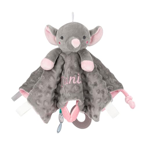 SIMYJOY Personalizado Dudu Bebé mit Nombre Bordado Manta Bebe Personalizada Personalizado Regalos para Bebe Elefante Gris-Rosa