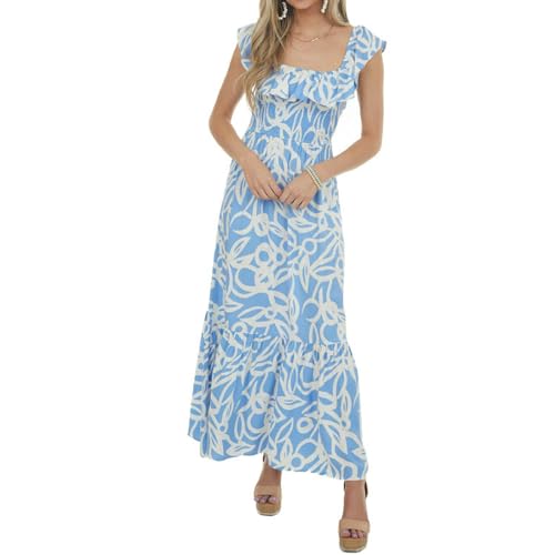 Robe décontractée à col carré imprimé femmes vêtement mode été XL - 3