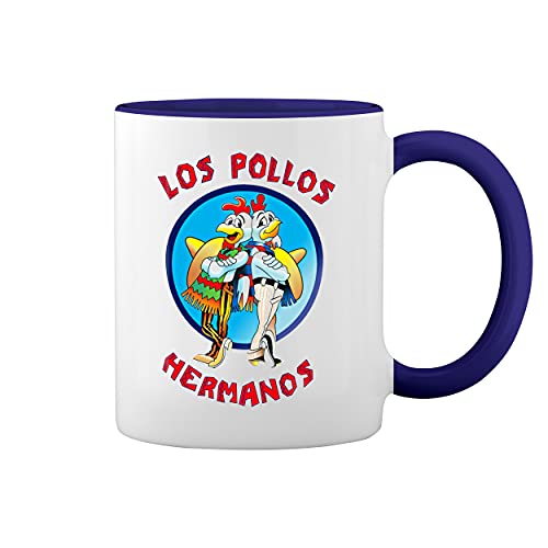 Breaking Bad Los Pollos Hermanos Blanca taza de café con el borde azul y la manija Mug