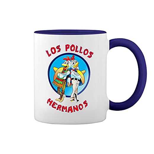 Breaking Bad Los Pollos Hermanos Blanca taza de café con el borde azul y la manija Mug
