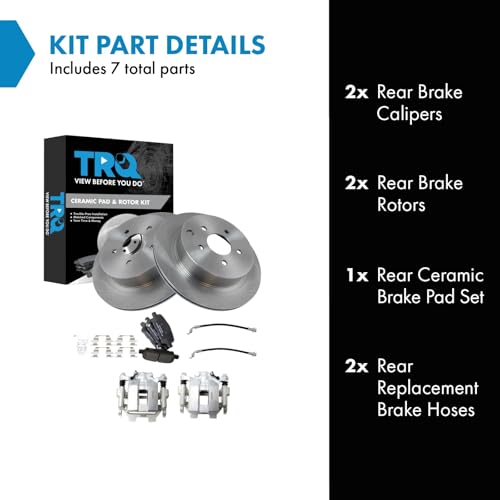 Image of TRQ Rear Brake Pad and Rotor Set Ceramic Rotors Calipers Compatible with 2013 INFINITI JX35 2014-2017 QX60 2009-2017 Nissan Murano 2013-2017 Pathfinder 2011-2016 Quest