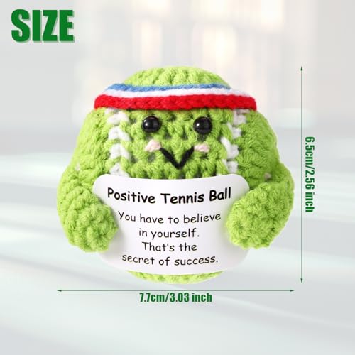 Positive Tennis Ball, Emotional Support Tennis Ball with Positive Card Cute Positive Knitted Doll Funny Inspirational Crochet Toy for Sports Lover Friends Gifts - Image 3
