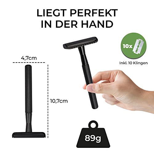 alehisto® Rasierhobel Deluxe inkl. 10 Rasierklingen und GRATIS e-Book | TÜV Rheinland Geprüft | Geschenkidee | Nassrasierer für Frauen und Männer | Umweltfreundliche und Nachhaltige Rasur ohne Plastik - Image 4