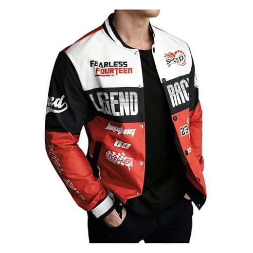 SOLY HUX Mens Racing Jacket Button Down Graphic Varsity Jackets Car Racing Jacket Men Motorcycle Outerwear Streetwear Red Multi XX-Large