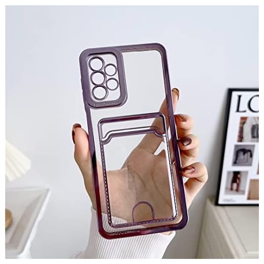FIRSTPELLA Capa compatível com Samsung A52 5G, capa protetora transparente com compartimento para cartão, capa carteira de TPU com revestimento macio antiqueda com amortecedor, capa de bolso com porta-cartão fofo - roxo