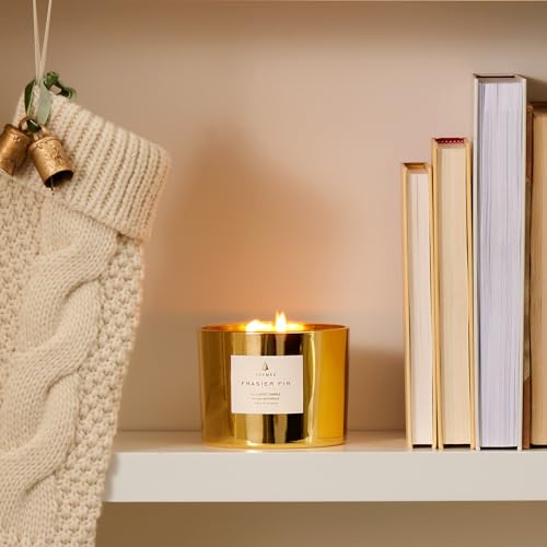 Thymes Frasier Fir Gilded Gold 3-Wick Candle - Scented Candle with a Crisp Just-Cut Forest Fragrance - Luxury Home Fragrance - Elegant Holiday Candle - Gold Jar Candle (17 oz) - Image 5