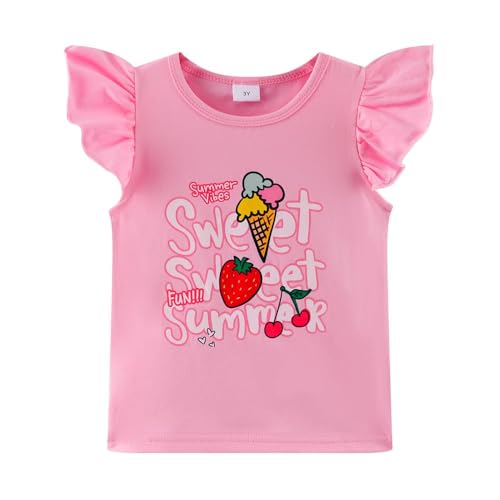 Image of Girls Skirt Set 2 Piece Outfit Toddler Summer Clothes Ruffle Sleeve T-Shirt Bow Knot Tutu Skirt Outfit Set