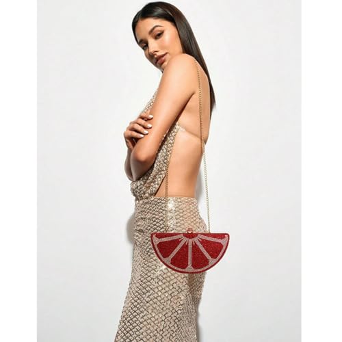 Image of Women Rhinestone Clutch Purse Watermelon Shape Handbag Cute Fruit Crossbody Bag Crystal Wedding Party Purse