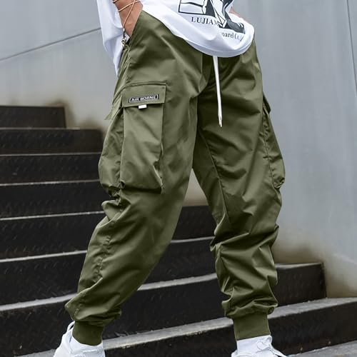 Men's Streetwear Cargo Pants with Flap Pockets Elastic Waist Casual Joggers Extreme Motion Canvas Sweatpants2