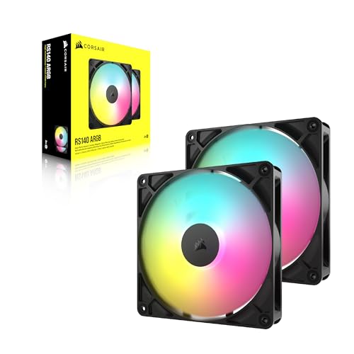 CORSAIR RS140 ARGB 140mm Ventilateurs PWM – Connexion Daisy-Chain – Faible Bruit – Roulement à Dôme Magnétique – Paquet Double – Noir