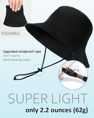 Shinchic Waterproof Bucket Hat For Women Men Rain Hat Upf 50+ Wide Brim Boonie Sun Hat Foldable Summer Floppy Beach Fishing Safari Hat Black thumb #4