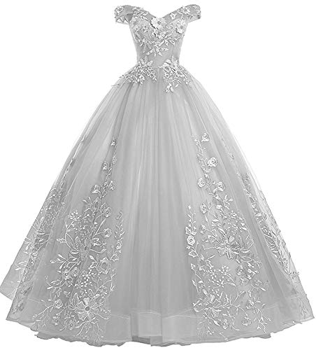 Women's Quinceanera Dresses Lace Appliques Off Shoulder Ball Gown Sweet 16 Dresses with Pearl