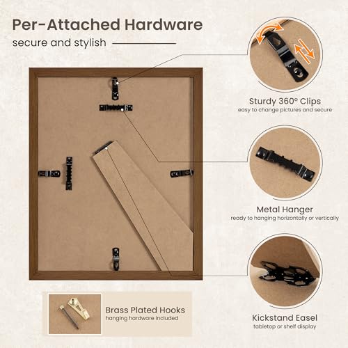 Image of FLYJOE 8x10 Oak Wood Picture Frame with Mat for 5x7, 8 by 10 USA-Sourced Natural Solid Wooden Photo Frame for Wall & Tabletop Display, Shatterproof Plexiglass, 4 Pack, Walnut Color