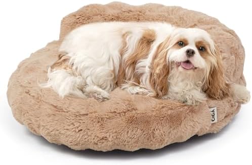 EHEYCIGA Small Dog Bed and Cat Couch - Fluffy Faux Rabbit Fur Pet Sofa with Washable Removable Cover, Waterproof and Non-Slip, 26 Inch, Camel