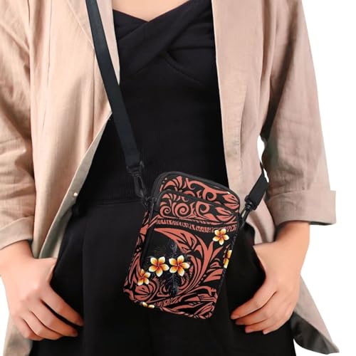 Image of Hawaiian Tribal Small Crossbody Bags for Women Cell Phone Bag Purse, Sea Turtle Zipper Sling Purses Shoulder Bag
