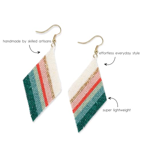 INK+ALLOY Beaded Earrings for Women Dangling, Frida Large Diamond Shaped Drop Statement Boho Earrings, Hypoallergenic Handmade Jewelry for the Modern Bohemian, 3.25-Inch Length4