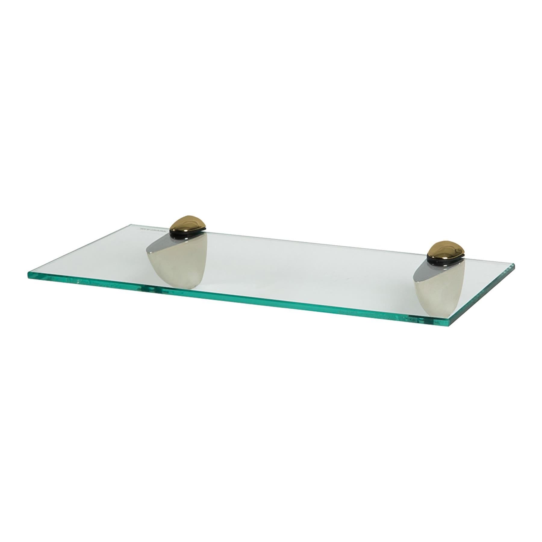 Harbour Housewares Floating Glass Bathroom Shelf - 40cm - Clear/Gold - 1x Wall-Mounted Kitchen Bedroom Shower Room Décor Caddy Towel Storage Organiser Shelving Rack with Brackets