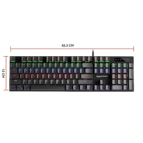Image of amazon basics Wired Gaming Mechanical Keyboard with Outemu Blue Switches and Rainbow LED | Anti-ghosting Keys |8 Gaming Modes