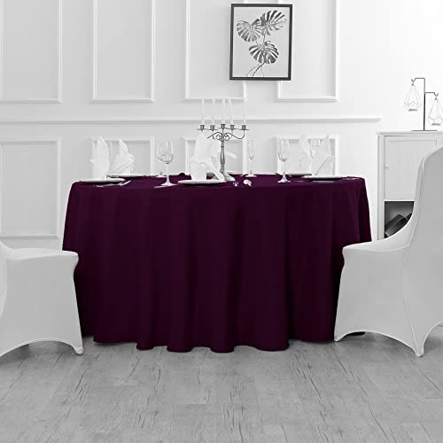 Fokitut 2 Pack Waterproof Round Tablecloth, 132 Inch, Stain Resistant And Wrinkle Polyester Table Cloth, Fabric Table Cover For Kitchen Dining, Wedding, Party, Holiday Dinner-Eggplant #TOP4