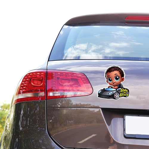 Image of Premium Baby On Board Signs, Car Essentials - Baby On Board Sticker - 1 Pack, 7 inch by 7 inch - Cute - Cartoon Safety Signs - Non Magnet - Durable Strong Adhesive (Black Sports Car)
