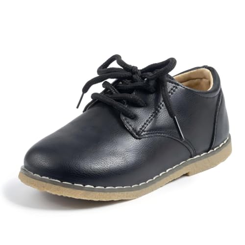 Image of Meckior Toddler Boys Girls Dress Shoes Little Kid Oxford Shoes Wedding Church Dress Shoes PU Leather Lace Up School Uniform Loafer Flats