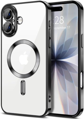 Image of VONZEE Compatible with iPhone 17 Case, MagSafe Compatible Transparent Shockproof Back Cover, Anti-Yellow Slim Protective Case with Camera Protection, Clear Magnetic Phone Case, Black