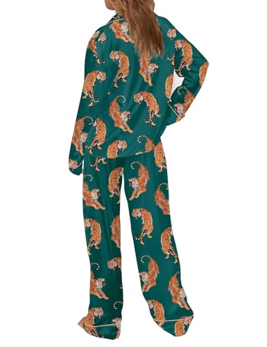 Image of SHESHOW Satin Pajamas Set for Women Set Long Sleeve Button Down Pjs Sets 2 Piece Loungewear Animal Sleepwear XS-XXL
