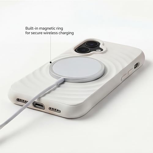 Image of amazon basics Shockproof Case for iPhone 16 | Ripple Pattern | Camera Protection | Protective Cover with Enhanced Grip & Wireless Charging Support - White